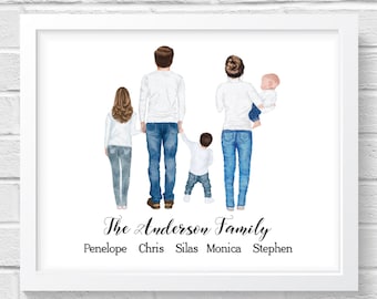 Personalized Family Print, UNFRAMED, Gift For Family, Custom Family Gift, Illustrated Personalized Print Housewarming Gift