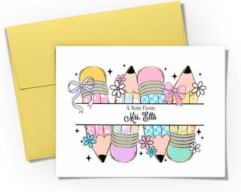 Personalized Stationery Folded Note Cards Set for Teachers: Custom Name, Choice of Ink and Envelope Colors
