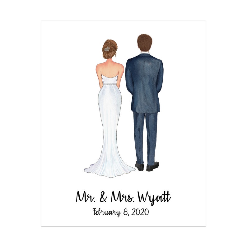 Personalized Bride and Groom Gift, Custom Portrait for New Couple, Wedding Gift, UNFRAMED Print for Wedding, Mr and Mrs Personalized Gift image 2