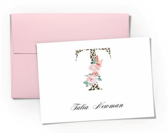 Personalized Initial and Name Folded Note Card Set: Custom Stationery for Women