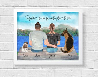 Personalized Couple with Dog Print, Engagement Gift, Housewarming for New Couple, Custom Dog Mom, Customized Wedding Present