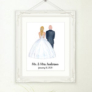 Personalized Bride and Groom Gift, Custom Portrait for New Couple, Wedding Gift, UNFRAMED Print for Wedding, Mr and Mrs Personalized Gift image 3