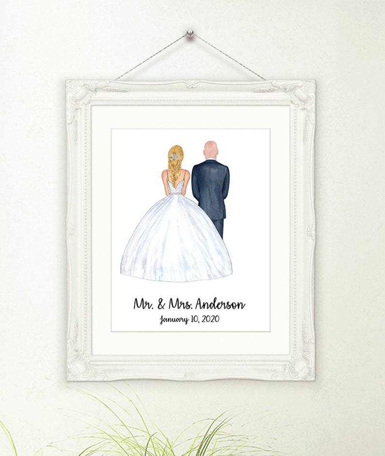 Personalized Bride and Groom Gift, Custom Portrait for New Couple, Wedding Gift, UNFRAMED Print for Wedding, Mr and Mrs Personalized Gift image 3