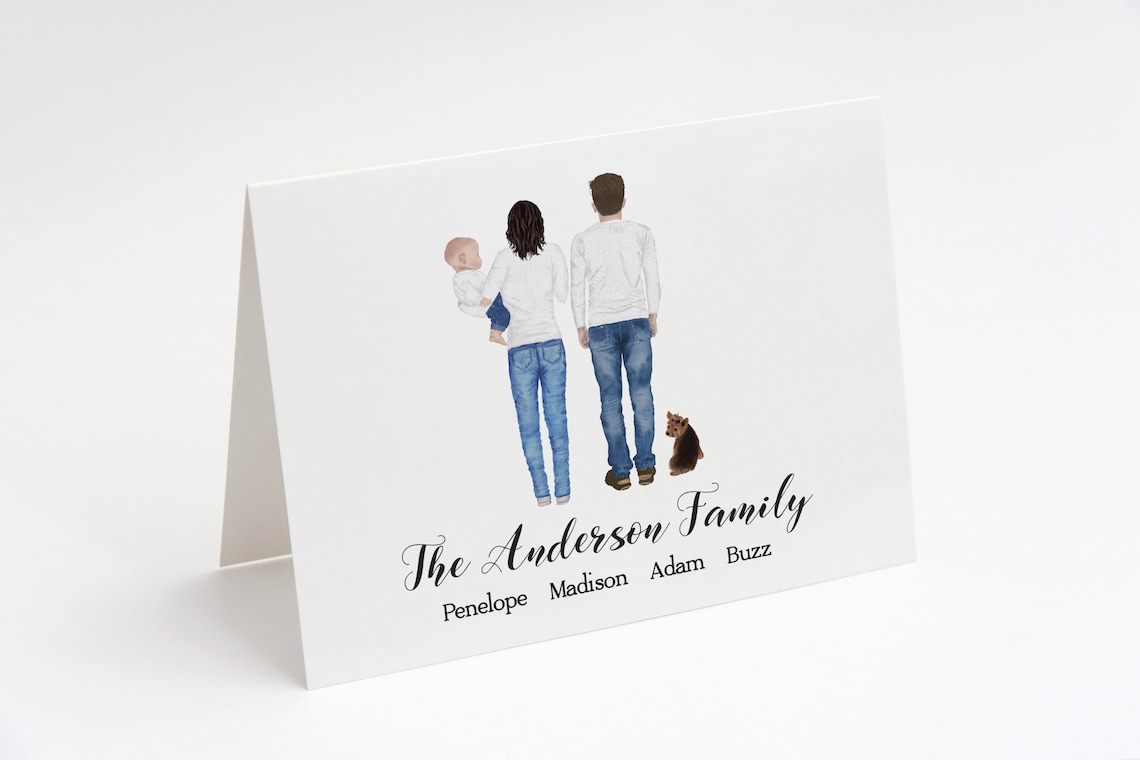Family Note Cards With Dog FOLDED Cards Custom Family Etsy