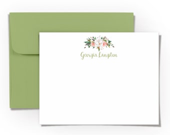 Personalized Stationery Note Card Set, Floral Custom Cards