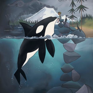 Fine Art Print Adventure Boy and Gentle Orca Design 49 image 1