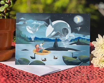 Blank card- Greeting card - Night Orca (Design 94)