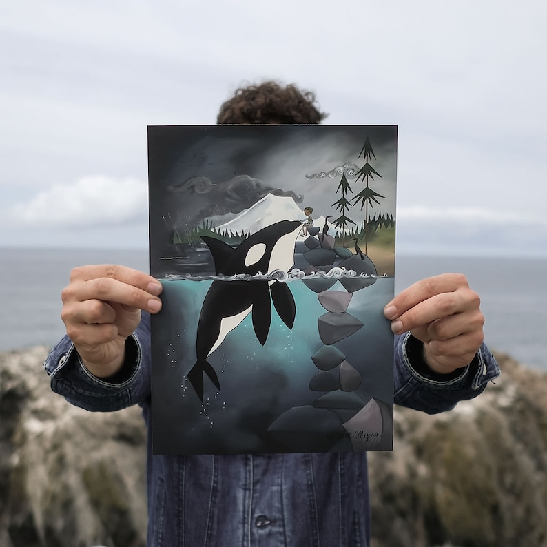 Fine Art Print Adventure Boy and Gentle Orca Design 49 image 2