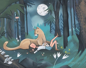 Fine Art Print - Mountain Lion Moon - "You are a star-sown night"  (Design 92)