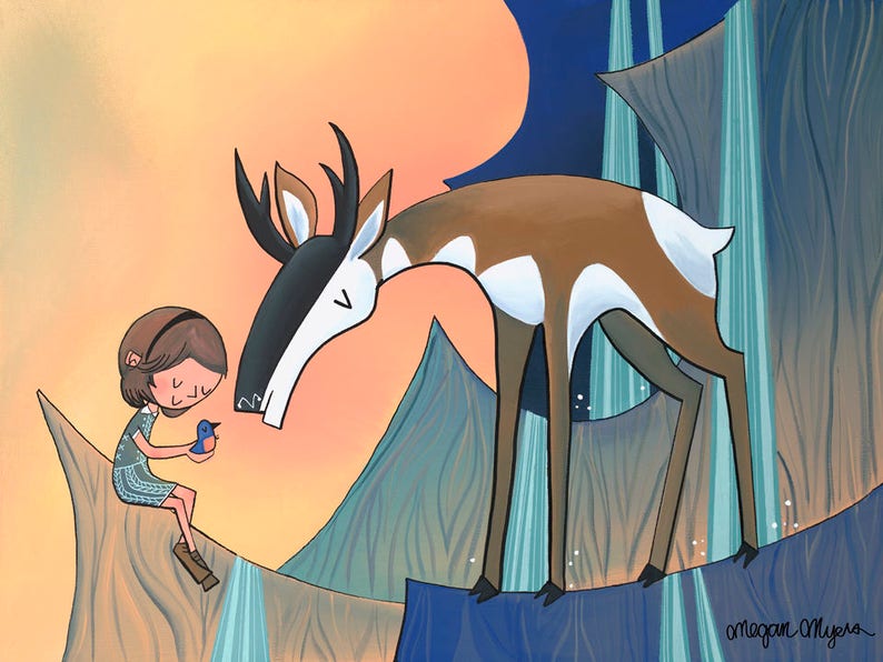 Big Fine Art Print Pronghorn Antelope and Nature Girl at Smith Rock Design 23