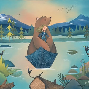 Fine Art Print -Sparks Lake- Mountain View Bear and Adventure Girl (Design 75)