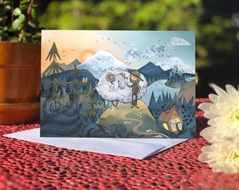 Blank card - Greeting card - Adventure Girl and Bighorn Sheep (Design 38)