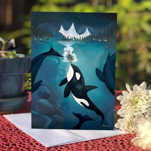 Blank card - Greeting card - Orca and Diving Girl (Design 52)