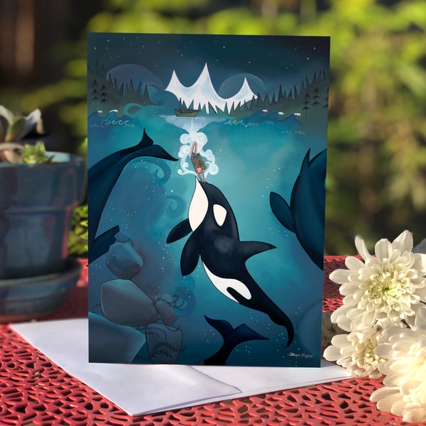 Blank card - Greeting card - Orca and Diving Girl (Design 52)