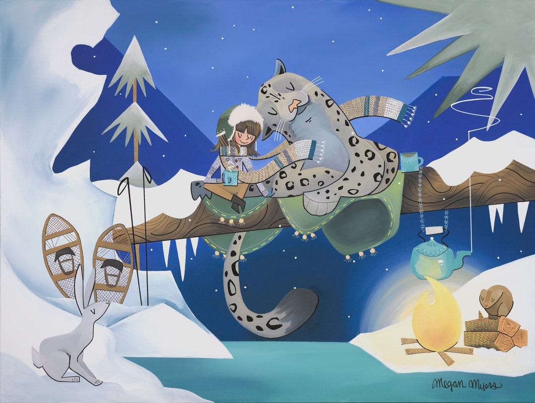 Big Fine Art Print - Winter Snow Leopard and Girl (design 62) - Etsy
