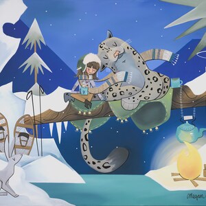 Big Fine Art Print - Winter Snow Leopard and Girl (Design 62)