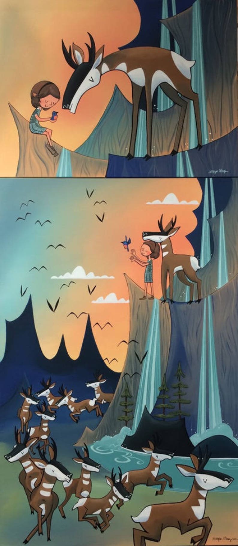 Big Fine Art Print Pronghorn Antelope and Nature Girl at Smith Rock Design 23