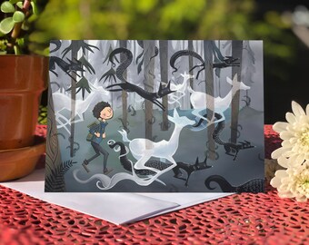 Blank card- Greeting card- Ghost Deer and Adventure Runner (Design 47)