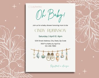 Baby Shower Canva Template, Editable, Minimal Invite, Gender Reveal, Party Invitation, Minimalist Card, Invite
