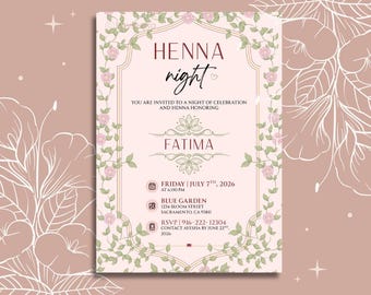 Minimalist Henna Night Invitation, Editable Canva Template, Mendi, Mehndi, Mehendi (Digital Download)