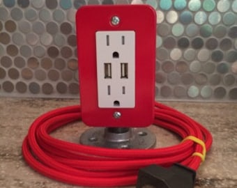 Red USB power charging station