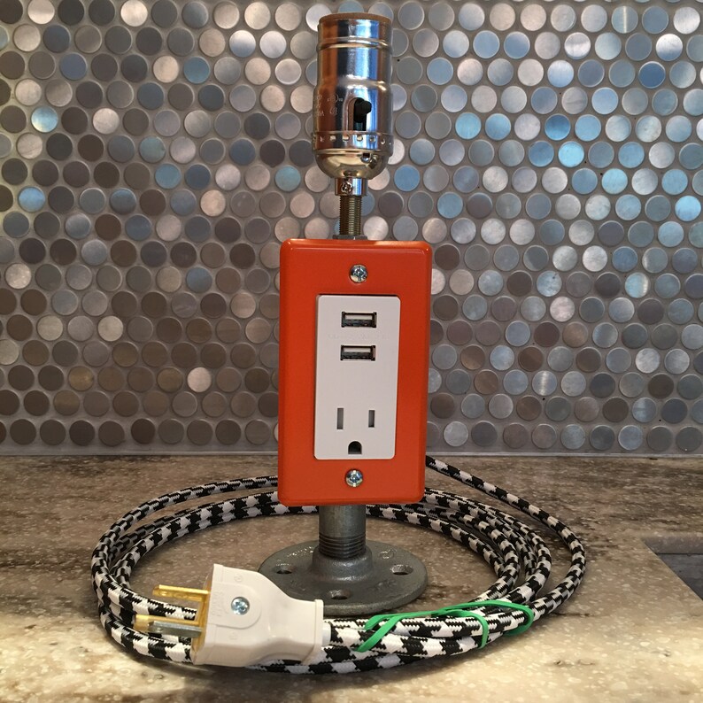 Orange Lamp With USB Power Charging Outlets Etsy