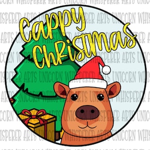 Cappy Christmas Cute Capybara Christmas Tree Presents Sublimation Printable Instant Digital Download