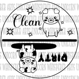 Propre et sale cochon mignon lave-vaisselle aimant autocollant SVG coupe fichier Silhouette Cricut impression fichier téléchargement numérique instantané