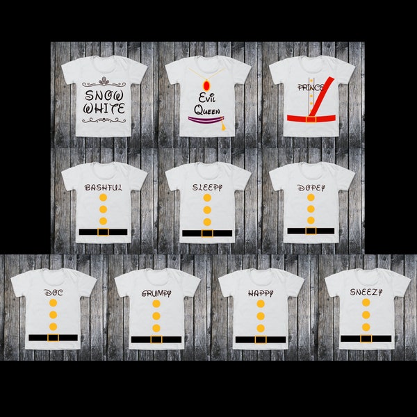 7 enanos Blancanieves inspirado traje camisas SVG cortar archivo silueta Cricut imprimir archivo Halloween traje digital descarga instantánea
