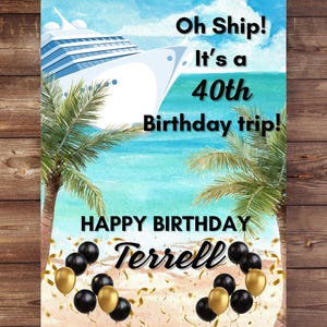 Customized Personalized Cruise Door Décor Oh Ship, It&#39;s a Birthday Trip Ocean Beach Theme Cruise Ship Decoration Printable