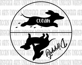 Clean and dirty dachshund dog dishwasher magnet sticker Laser Glowforge SVG Cut File Silhouette Cricut Print File Instant Digital Download