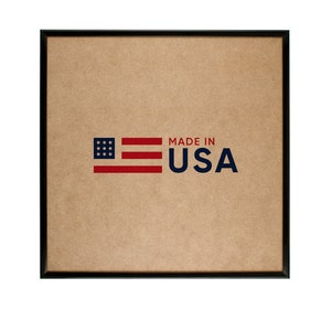 May include: A brown cardboard box with a black frame. The box has a red, white, and blue American flag and the text "Made in USA" printed on it.