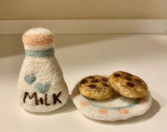 Needle Felted dessert, Cookies and Milk, Felted cookies, Newborn Prop, Felted Milk jug, icecream, Santa’s cookies