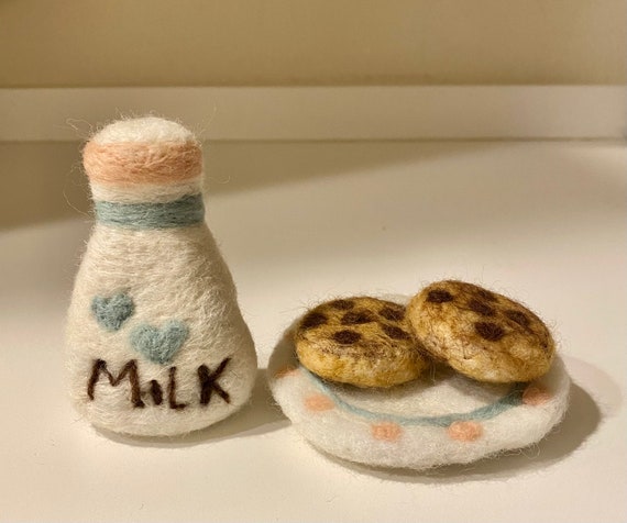 Needle Felted Cookies and Milk Set: Newborn Photo Prop
