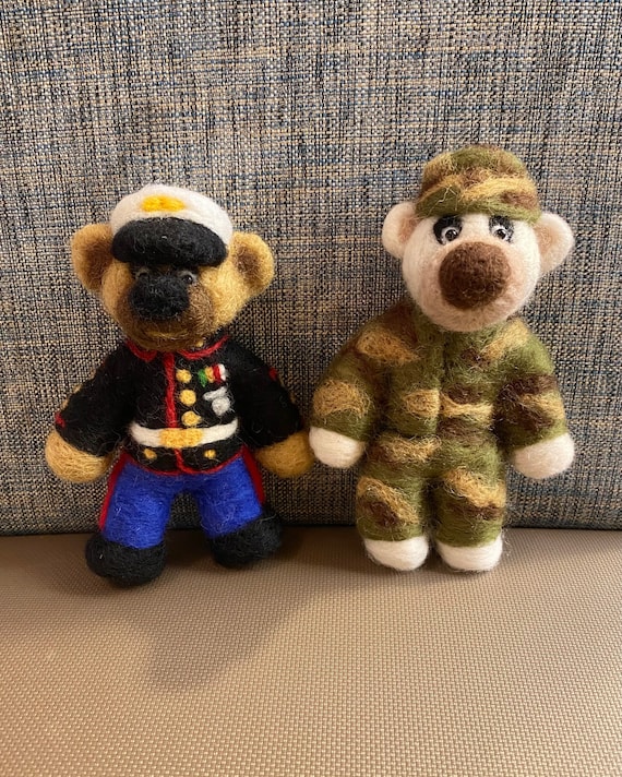 Needle Felted Military Bears, Army, Navy, Marine, Air Force, Coastguard props