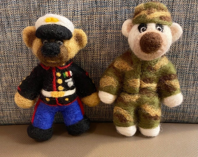 Needle Felted Military Bears, Army, Navy, Marine, Air Force, Coastguard props