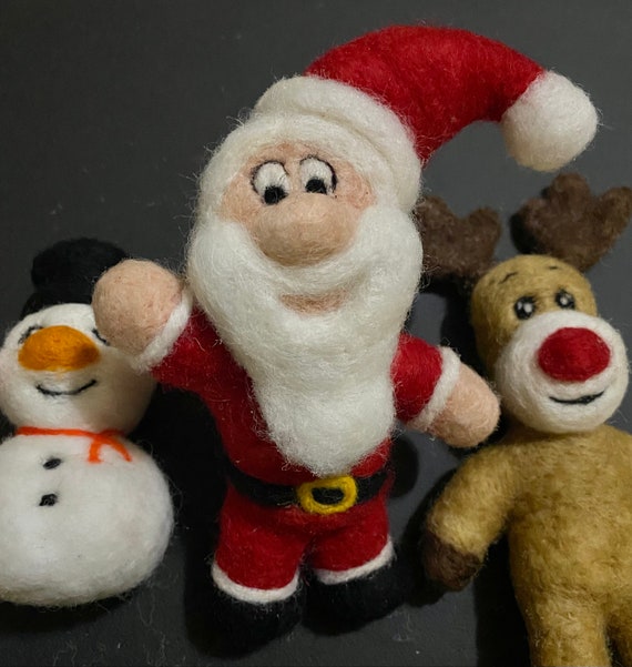 Christmas Needle Felted characters, felted Santa, Felted Snowman, felted Reindeer