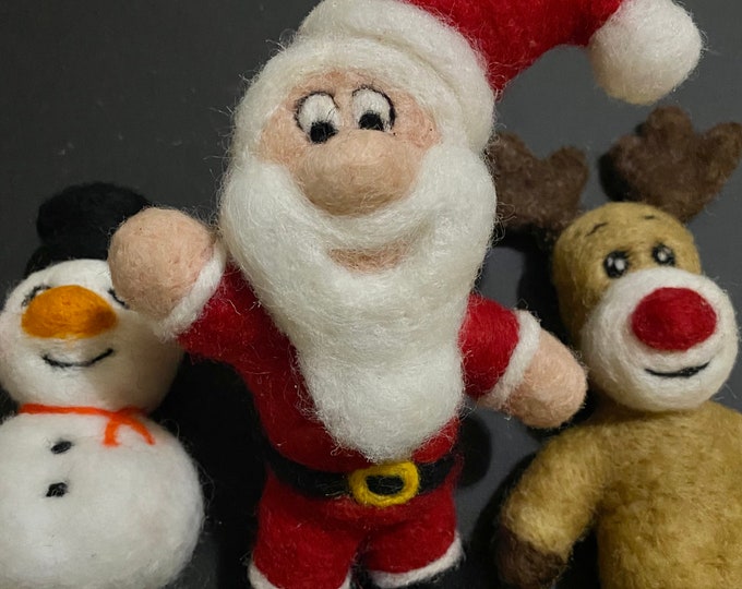 Christmas Needle Felted characters, felted Santa, Felted Snowman, felted Reindeer