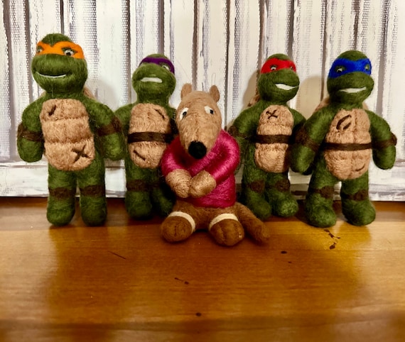 Teenage Mutant Ninja Turtles needle felted, Donatello, Michelangelo, Leonardo, Raphael, Splinter, TMNT