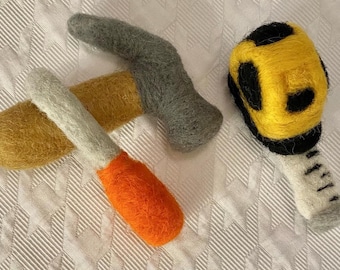 Needle Felted Tool Set: Wool Construction Prop