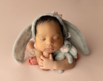 Felted newborn headpiece set, felted headpiece and matched Lovey, felted photography props, newborn felted