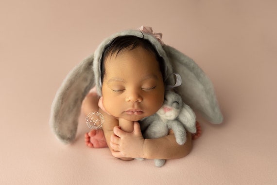 Felted Newborn Bunny Headpiece Set: Photography Props