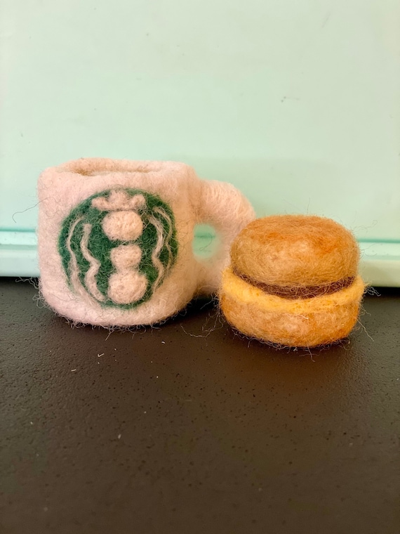 Needle Felted Starbucks Set: Wool Coffee Prop