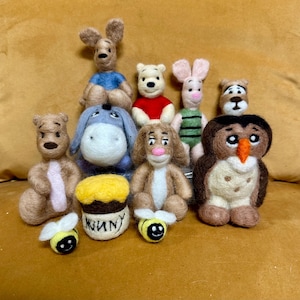 Needle Felted Classic Pooh Bear, one hundred acre woods, honey pot, Eeyore, owl, bee, Rabbit, vintage Piglet, vintage Tigger, Roo, kanga
