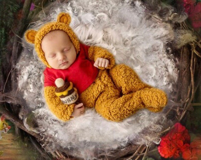 Needle Felted Honey pot, Felted bee, Newborn honey Prop, Felted honey bee props