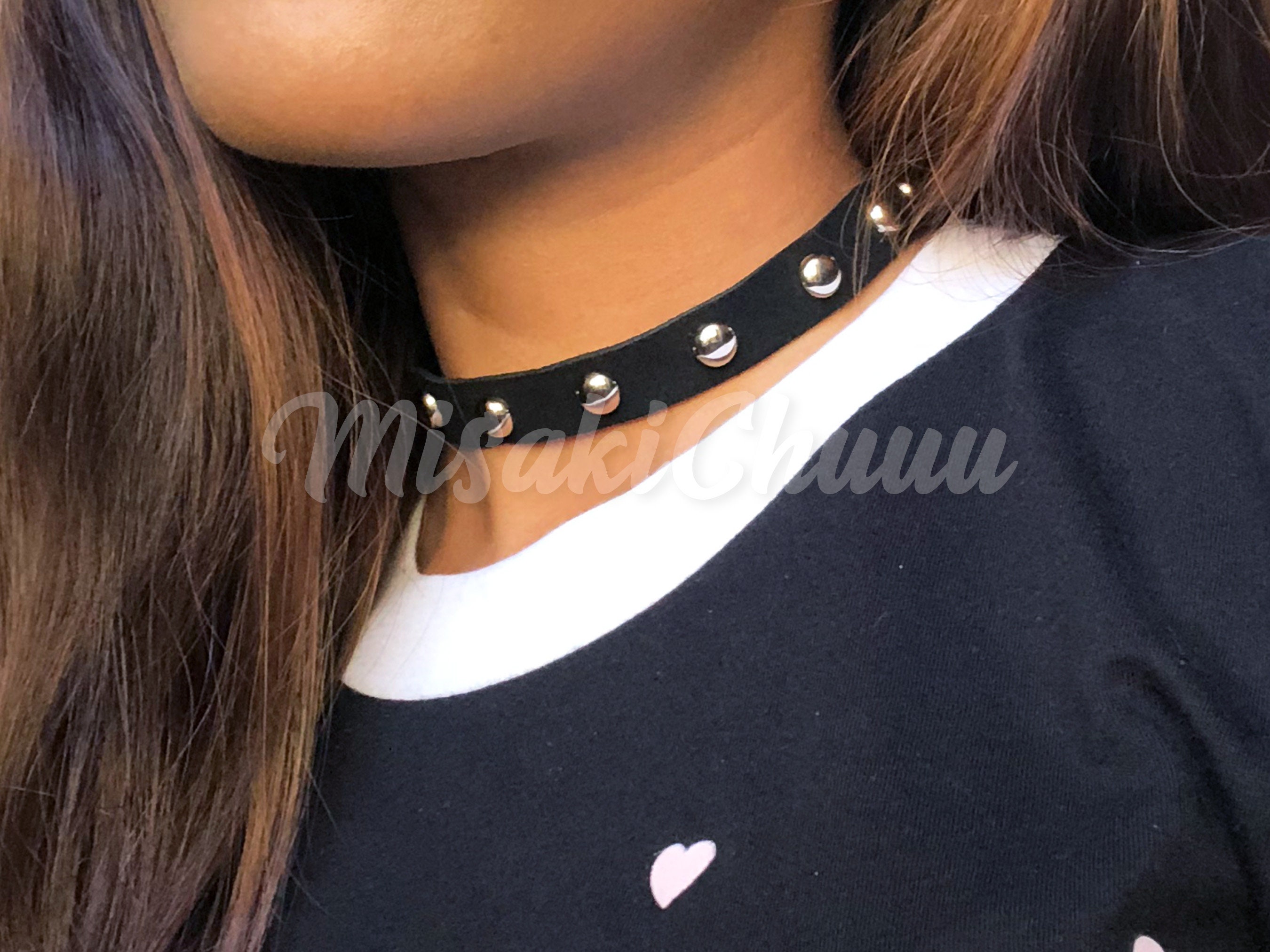 Choker Necklace, Black Faux Suede Choker, Studded Choker