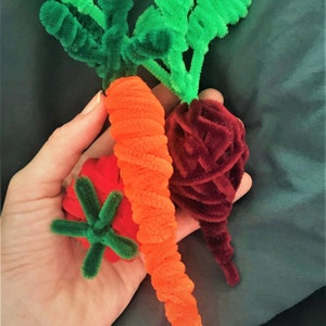 Pipecleaner Chenille Vegetables: Beet, Carrot and Tomato Models/Toys