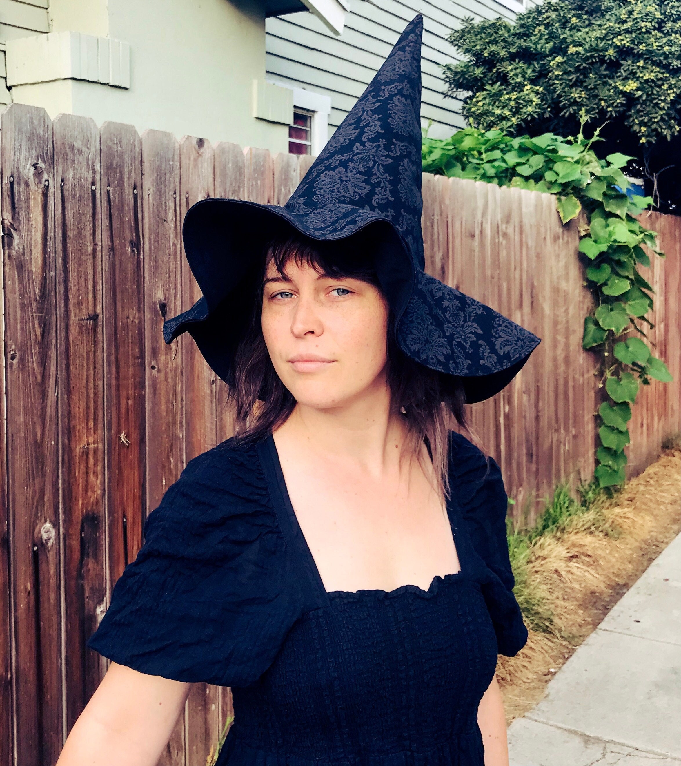 Black \u0026 Grey Filigree Wide-brim Witch 
