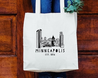 Minneapolis MN, Natural Canvas Bag, Screenprinted Tote, Cotton Flour Sack, Funny Tote Bag