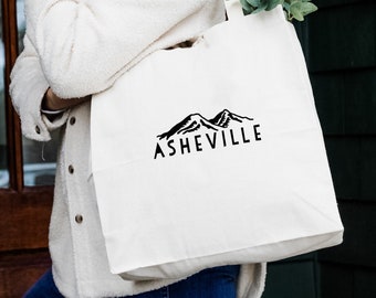 Asheville NC Mountains, Natural Canvas Bag, Screenprinted Tote, Cotton Flour Sack, Funny Tote Bag